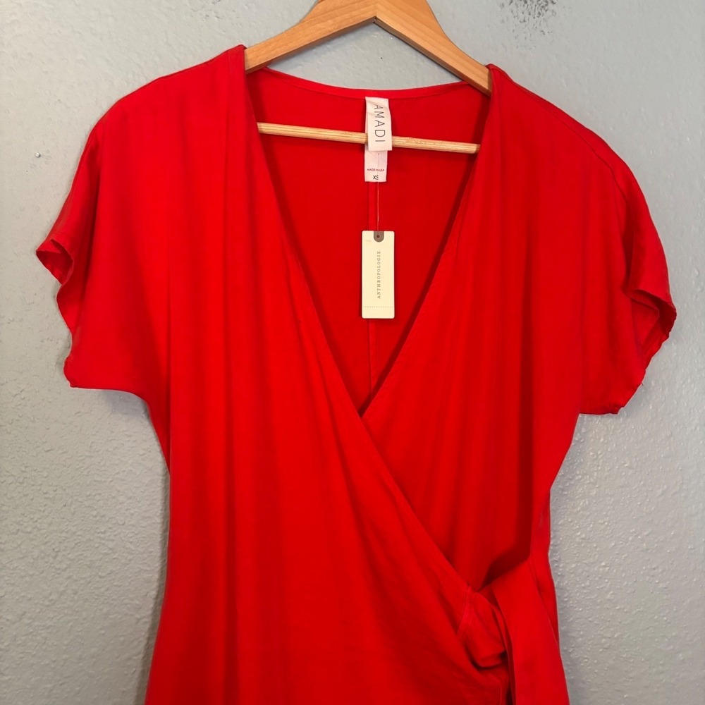 NWT Anthropologie Amadi Red Short Sleeve Wrap Mini Dress Size XS Beach Preppy - Picture 5 of 12